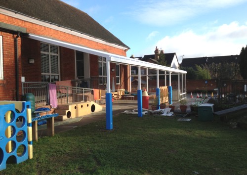 The Coniston Wall Mounted Canopy Installed at Stoughton Infant School - Able Canopies Ltd.