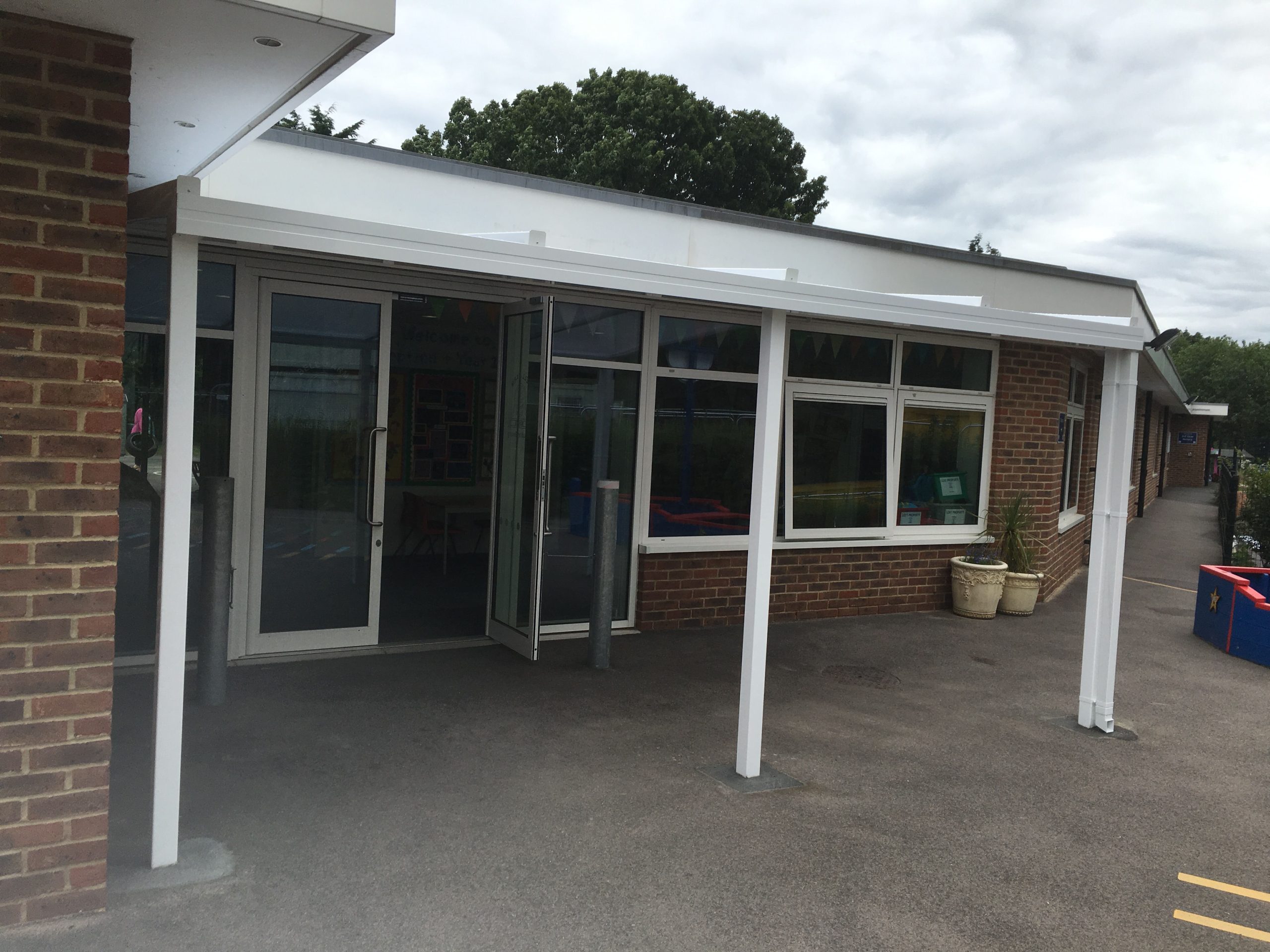 Bell Farm Primary School, Wall Mounted Canopies - Able Canopies Ltd